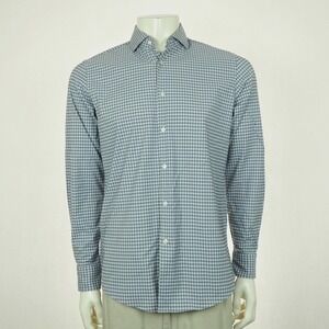 Hugo Boss Dress Button Down Shirt Mens Medium Blue Plaid Blend P Max Sharp Fit